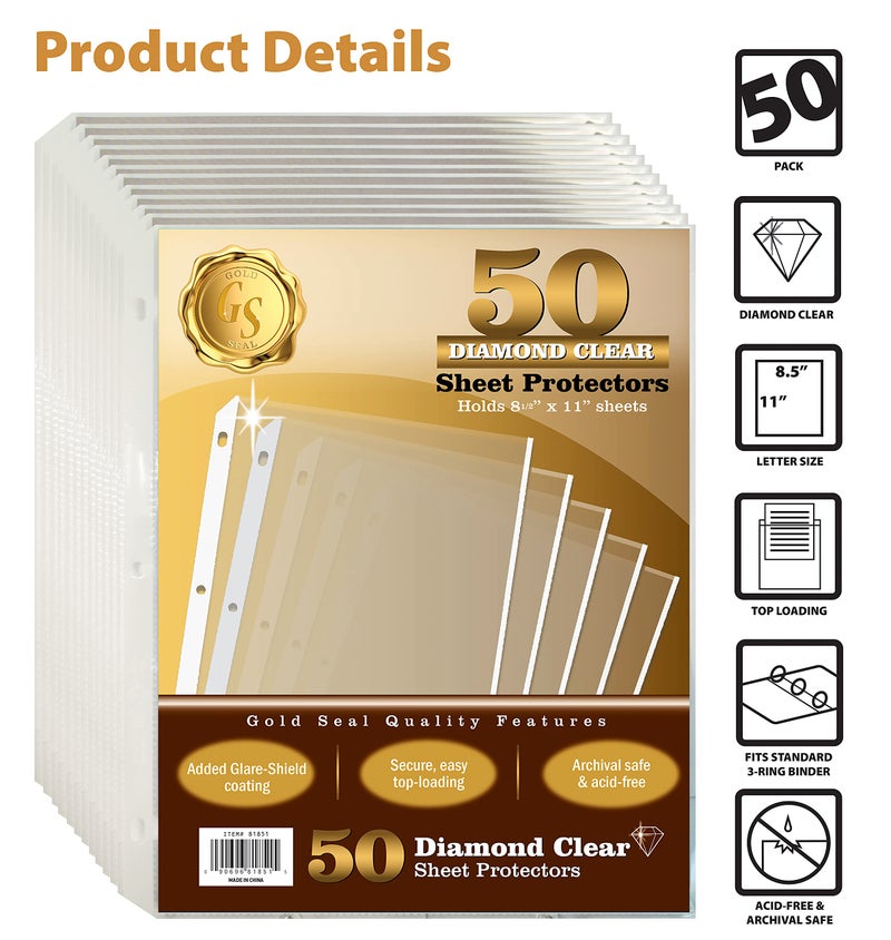 Gold Seal حماة الأوراق الشفافة الماسية من جولد سيل 50 عدداً، طلاء مضاد للتوهج، وزن قياسي متين، 8.5 × 11، تحميل من الأعلى، 50 عبوة - Image 3